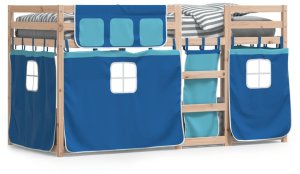 vidaXL Łóżko piętrowe z zasłonkami, niebieskie, 90x190 cm, lita sosna 2
