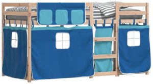 vidaXL Łóżko piętrowe z zasłonkami, niebieskie, 90x190 cm, lita sosna 3