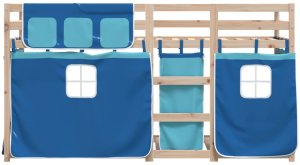 vidaXL Łóżko piętrowe z zasłonkami, niebieskie, 90x190 cm, lita sosna 4