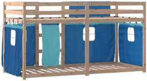 vidaXL Łóżko piętrowe z zasłonkami, niebieskie, 90x190 cm, lita sosna 6