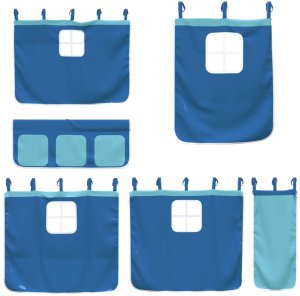 vidaXL Łóżko piętrowe z zasłonkami, niebieskie, 90x190 cm, lita sosna 8