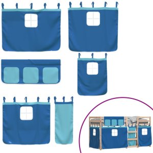 vidaXL Łóżko piętrowe z zasłonkami, niebieskie, 90x190 cm, lita sosna 9