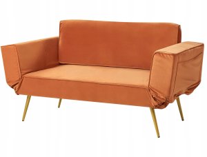 Beliani Sofa rozkładana welurowa pomarańczowa SAARELA 5