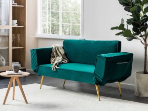 Beliani Sofa rozkładana welurowa szmaragdowa SAARELA 2