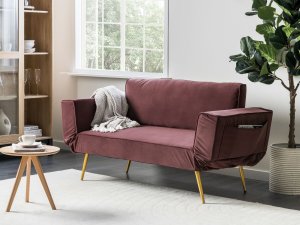 Beliani Sofa rozkładana welurowa różowa SAARELA 2
