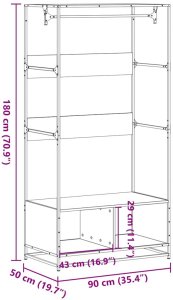 vidaXL Szafa, szary dąb sonoma, 90x50x180 cm, materiał drewnopochodny 9
