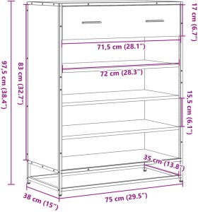vidaXL Szafka na buty, brązowy dąb, 75x38x97,5 cm 10