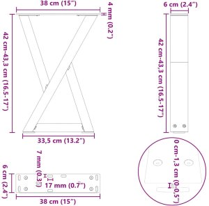 vidaXL Nogi do stolika kawowego 2 szt. Białe 38x(42-43,3) cm Stal 10