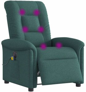 vidaXL Rozkładany fotel masujący, elektryczny, ciemnozielony, tkanina 3