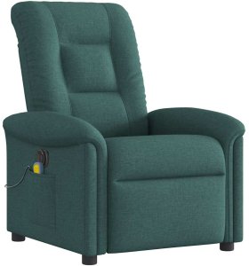 vidaXL Rozkładany fotel masujący, elektryczny, ciemnozielony, tkanina 4