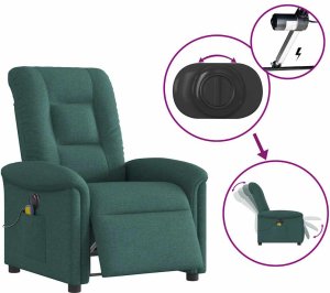 vidaXL Rozkładany fotel masujący, elektryczny, ciemnozielony, tkanina 9