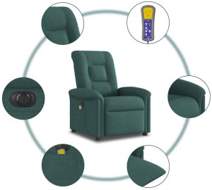 vidaXL Rozkładany fotel masujący, elektryczny, ciemnozielony, tkanina 10