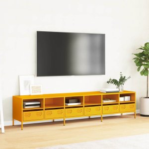 vidaXL Szafka RTV, żółta, 202x39x43,5 cm, stal walcowana na zimno 3