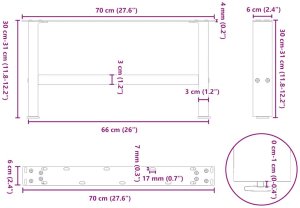 vidaXL Nogi do stolika kawowego stal 2 szt. 70x(30-31) cm 10