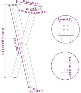 vidaXL Nogi do stołu jadalnego, 2 szt., czarne, 57x(72-73) cm, stal 10
