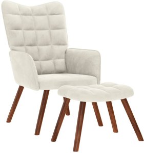 vidaXL Fotel relaksacyjny ze stołkiem, kremowy aksamit 2