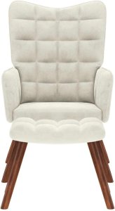 vidaXL Fotel relaksacyjny ze stołkiem, kremowy aksamit 4