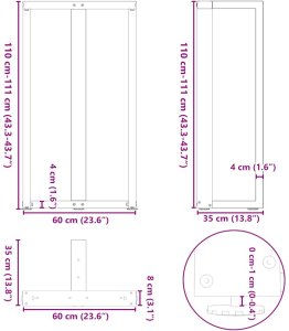 vidaXL Nogi do stołu barowego, 2 szt., 60x35x(110-111)cm, stal 10