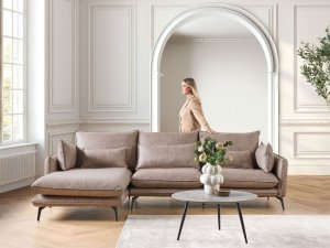 Beliani Narożnik zamsz prawostronny jasnobrązowy GALLO 2