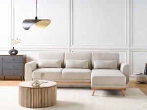 Beliani Narożnik rozkładany lewostronny jasnobeżowy OLLSTA 2