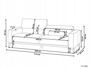 Beliani Sofa 3-osobowa niebieska ANGE 3