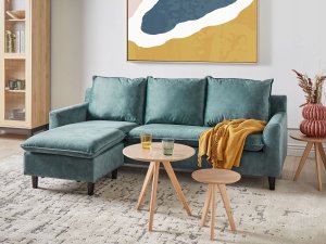 Beliani Narożnik welurowy prawostronny lazurowy ELVENES 2