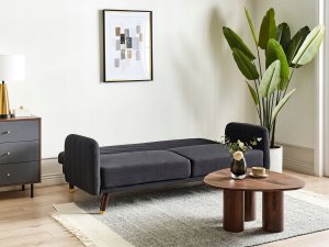 Beliani Sofa rozkładana len syntetyczny czarna SENJA 3