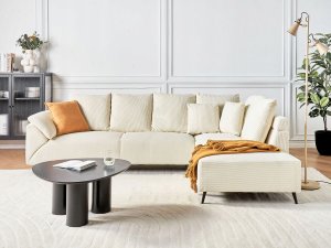 Beliani Narożnik sztruksowy lewostronny jasnobeżowy LUNNER 2