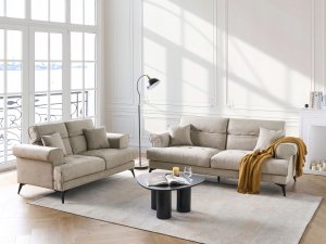 Beliani Sofa 3-osobowa beżowoszara SKIVE 2