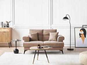 Beliani Sofa 2-osobowa jasnobrązowa SKIVE 2