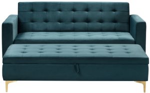Sofa rozkładana welurowa z otomaną ze schowkiem zielona ABERDEEN Lumarko! 1