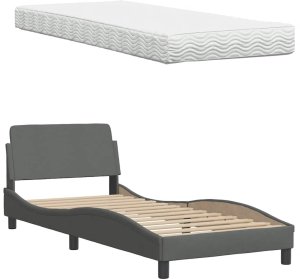 vidaXL Łóżko z materacem, ciemnoszare, 90x190 cm, obite tkaniną 8
