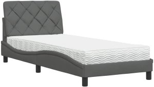 vidaXL Łóżko z materacem, ciemnoszare, 80x200 cm, obite tkaniną 2