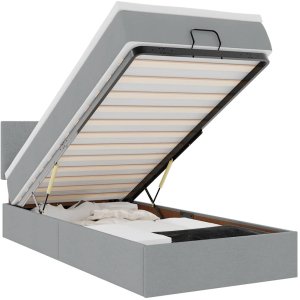 vidaXL Rama łóżka otomana z materacem, jasnoszara, 90x190 cm, tkanina 2