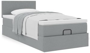 vidaXL Rama łóżka otomana z materacem, jasnoszara, 90x190 cm, tkanina 4