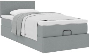 vidaXL Rama łóżka otomana z materacem, jasnoszara, 90x190 cm, tkanina 5