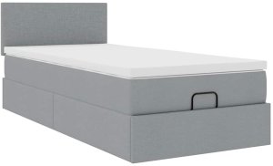 vidaXL Rama łóżka otomana z materacem, jasnoszara, 90x190 cm, tkanina 6