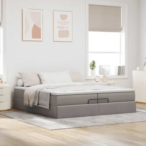 vidaXL Rama łóżka otomana z materacami, taupe, 200x200 cm, tkanina 3