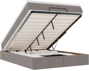 vidaXL Rama łóżka otomana z materacem, taupe, 140x190 cm, tkanina 2