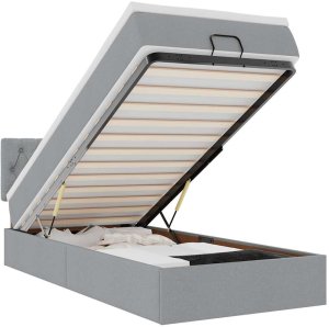 vidaXL Łóżko otomana z materacem, jasnoszare, 100x200 cm, tkanina 2