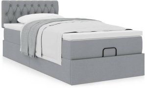 vidaXL Łóżko otomana z materacem, jasnoszare, 100x200 cm, tkanina 4