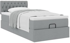 vidaXL Łóżko otomana z materacem, jasnoszare, 100x200 cm, tkanina 5