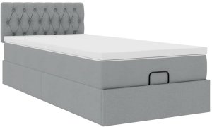 vidaXL Łóżko otomana z materacem, jasnoszare, 100x200 cm, tkanina 6