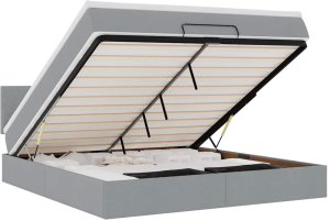 vidaXL Łóżko otomana z materacem, jasnoszare, 160x200 cm, tkanina 2