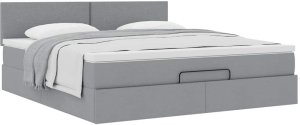 vidaXL Łóżko otomana z materacem, jasnoszare, 160x200 cm, tkanina 5