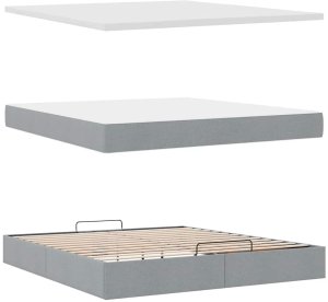 vidaXL Łóżko otomana z materacem, jasnoszare, 160x200 cm, tkanina 8