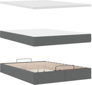 vidaXL Łóżko otomana z materacem, ciemnoszare, 140x190 cm, tkanina 8