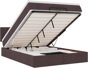 vidaXL Łóżko otomana z materacem, ciemnobrązowe, 140x190 cm, tkanina 2