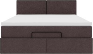 vidaXL Łóżko otomana z materacem, ciemnobrązowe, 140x190 cm, tkanina 7