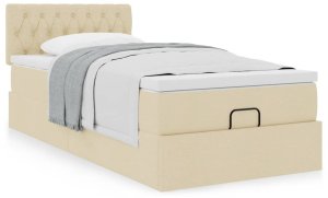 vidaXL Łóżko otomana z materacem, kremowe, 90x200 cm, tkanina 4